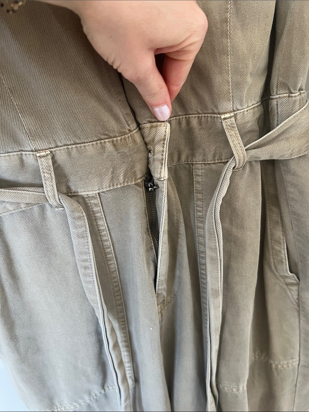 Lucky Brand Olive-Taupe Utility Jumpsuit with Waist Tie - Picture 5 of 15